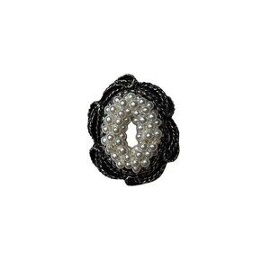 Vintage Oval Faux Pearls Silver Braiding Brooch Pin